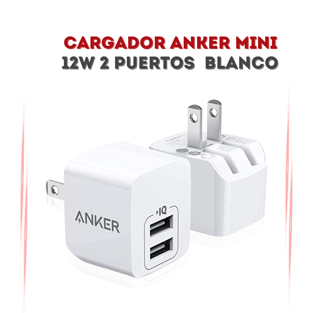 Cargador Anker Mini de 12W 2 Puertos 2.4A Blanco – Servicio